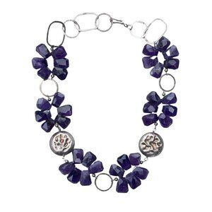 Deb Guyot Signed Amethyst Necklace Sterling Silver Beaded